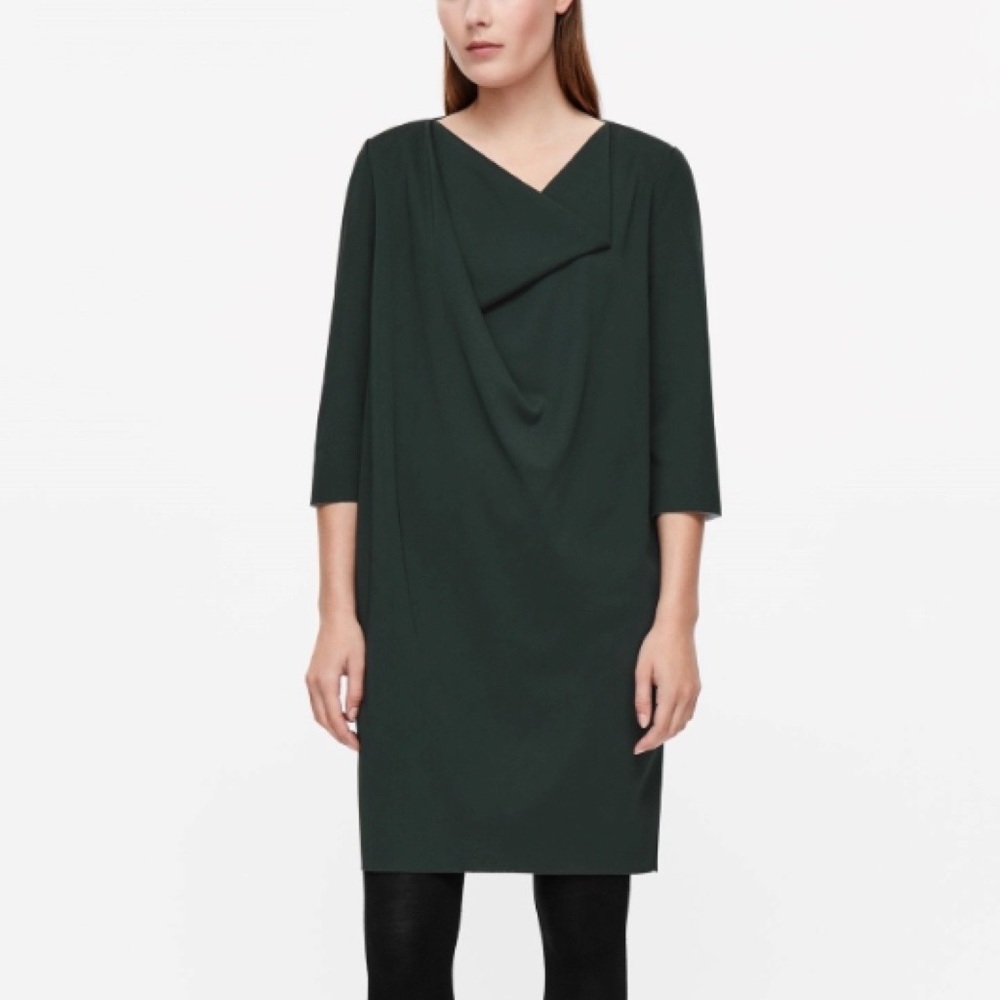 COS dark green asymmetrical draped dress